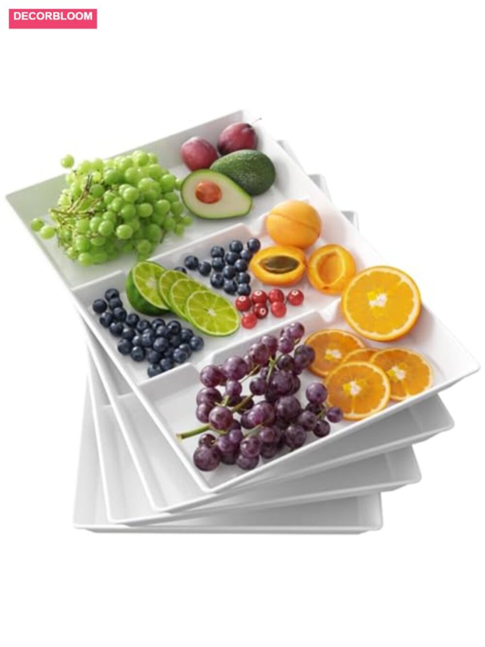 4 Pack Divided Serving Tray Plastic Food Platter 3 Compartment Party